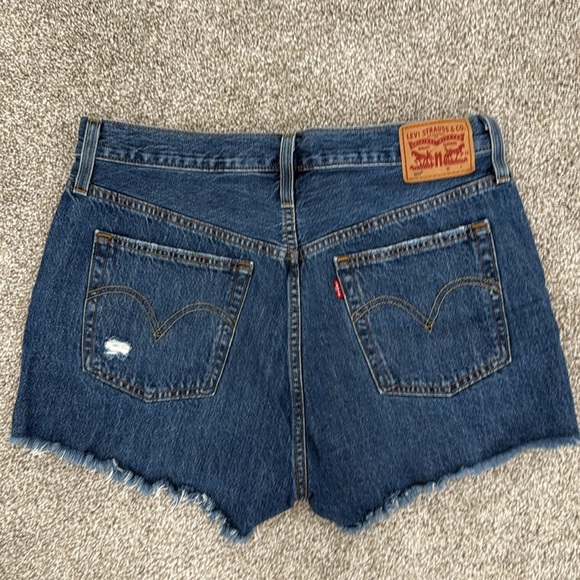 Levi's 501 Blue Jean Shorts with Distressed Details - Picture 2 of 7
